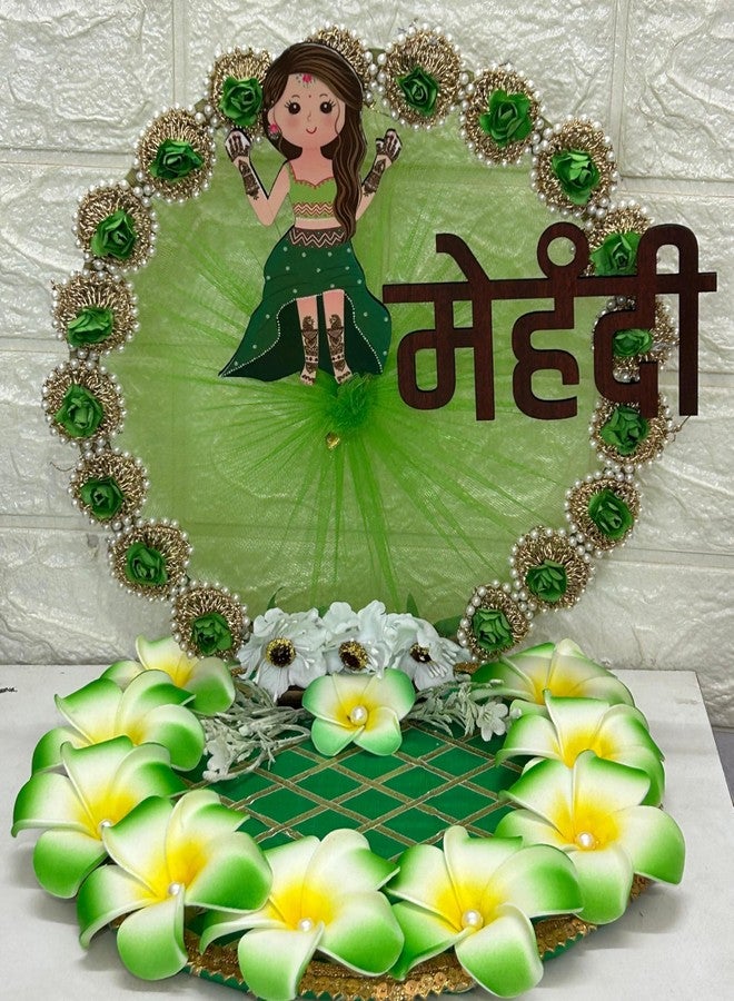 Mridang Acrylic Decorative Mehendi Plates Round Platter Holder Tray - Ideal for Mehendi Ceremony, Decorative Plates for Bride and Groom, Marriage Functions(SMALL SIZE) - Image 4